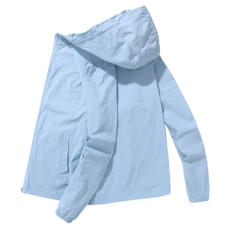 Summer new men's solid color sun-protective skin clothing with zipper and hood, UV protection and plus-size wholesale Item Picture