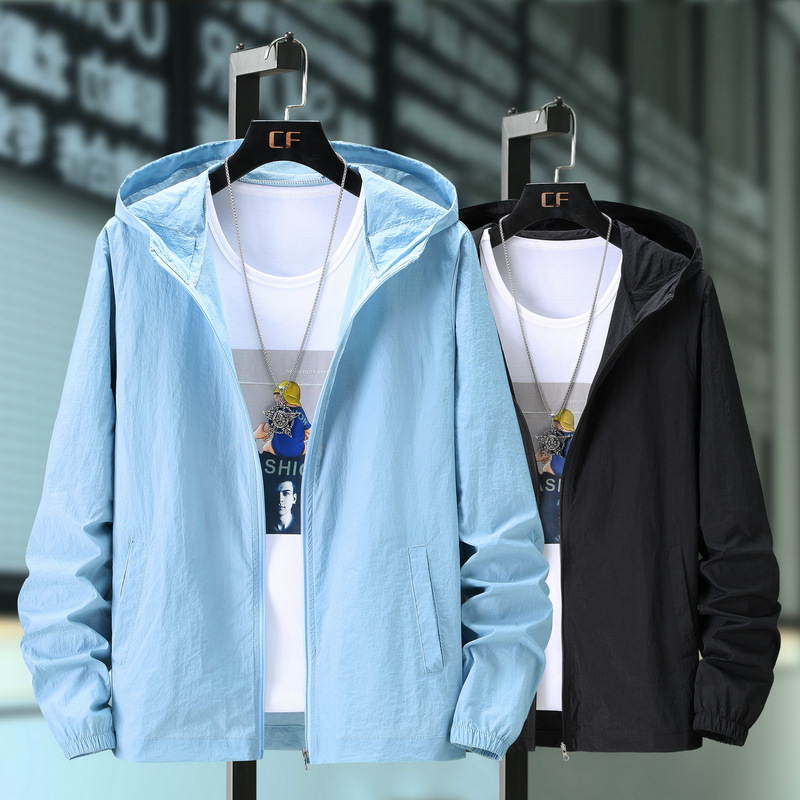 Summer new men's solid color sun-protective skin clothing with zipper and hood, UV protection and plus-size wholesale