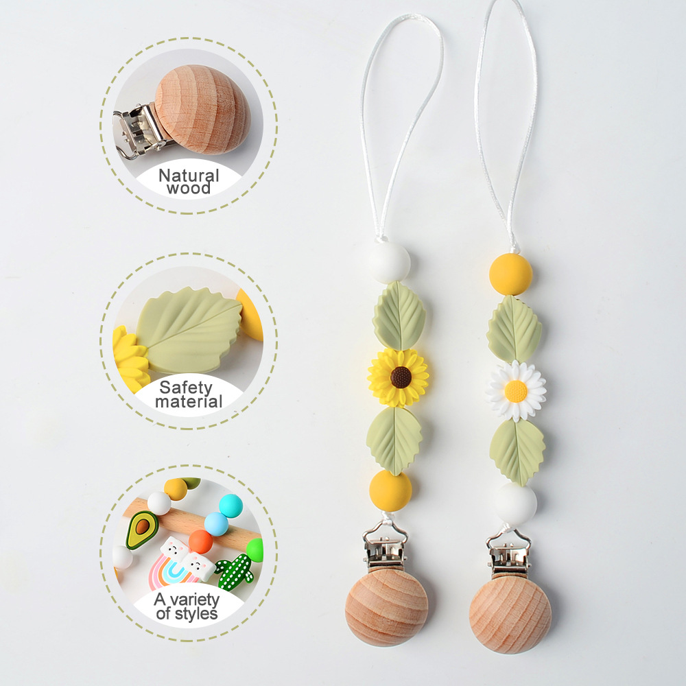 Baby handmade chupeta cadena clip hoja chupeta clip bebé silicona molar cadena juguete regalo bebé accesorios Specification image