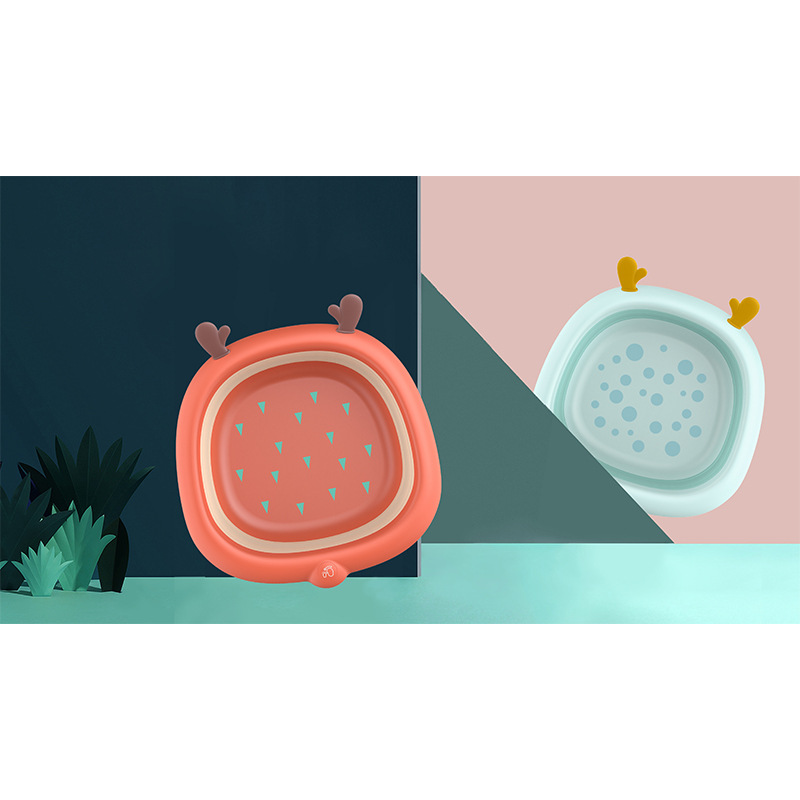 厂家供应儿童折叠便携小鹿脸盆婴幼儿卡通可爱家用洗PP洗脸盆