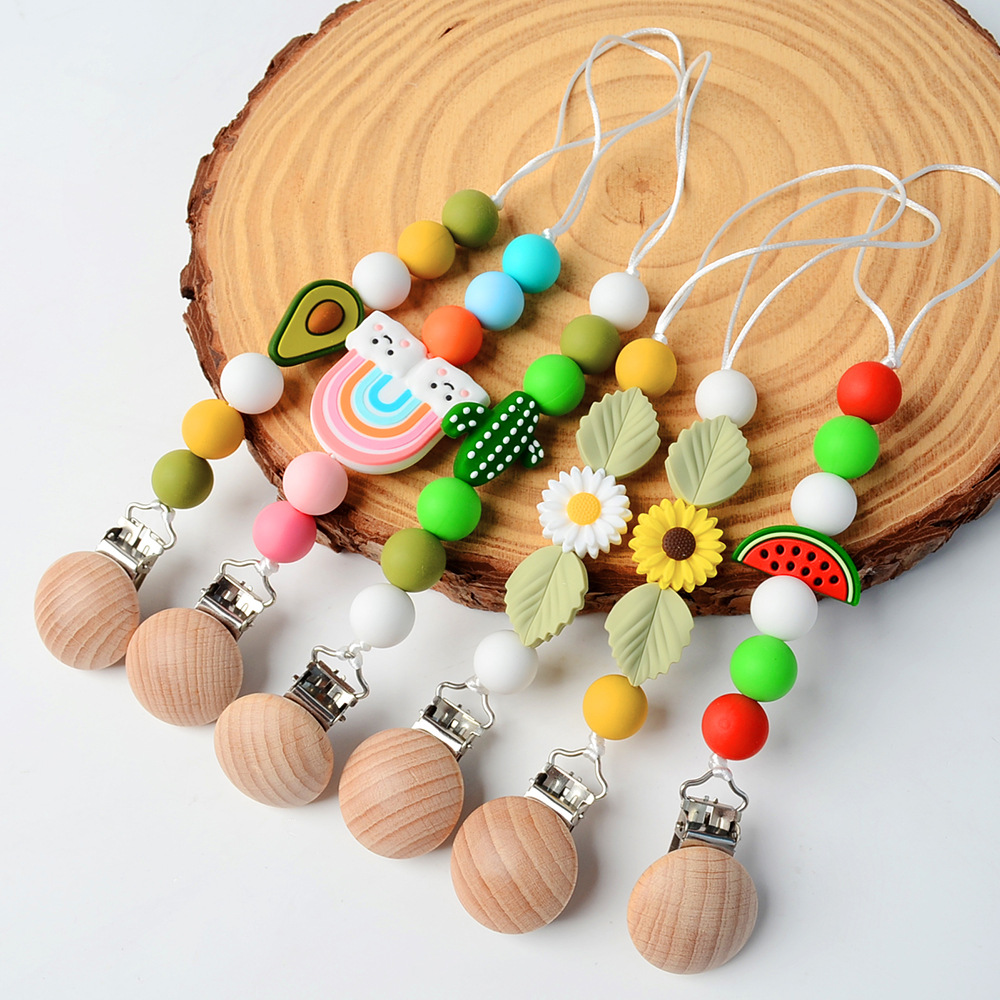 Baby handcrafted pacifier chain clip, leaf pacifier clip, baby silicone teething chain toy gift, baby accessories