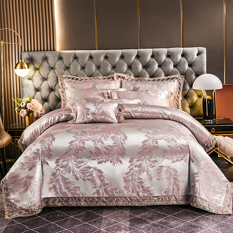 2022 New European-style satin Jacquard Silk Satin Lace Flower Four-piece Set Jacquard Modal Four-piece set Specification image