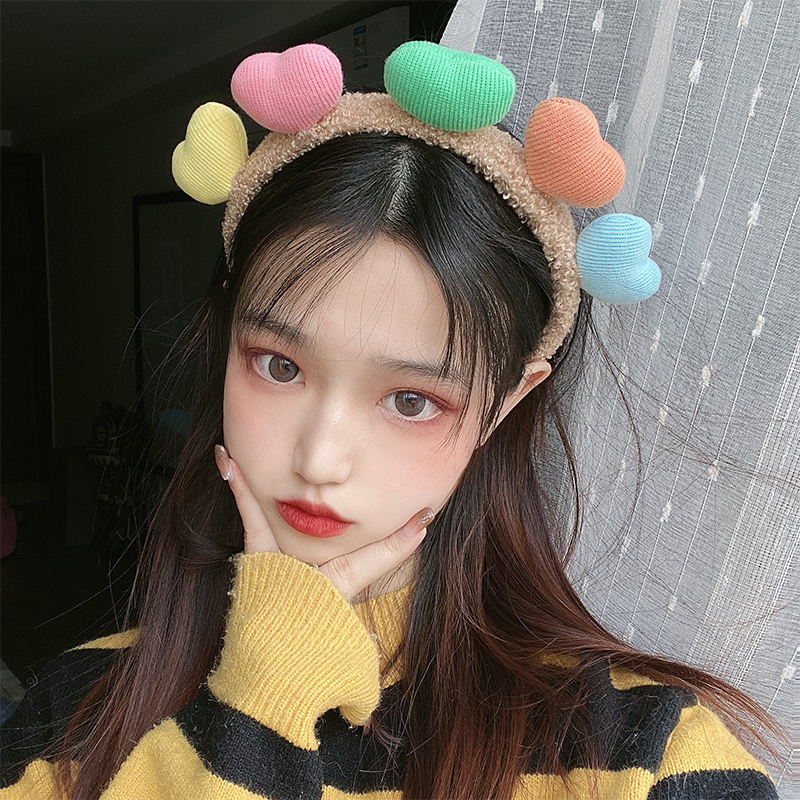 South Korea Color Love Face Wash Hair Band Female Head Band Wind Sweet And Cute Network Red Pack Mask All Set Out Of The Hoop details Picture