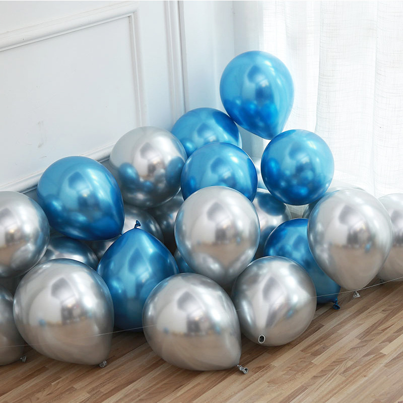 A 10-inch 1.8g metallic color balloon birthday party decoration mall setting, 50 sets of popular chrome-colored metal balloons Application Scenario