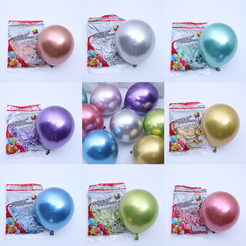 A 10-inch 1.8g metallic color balloon birthday party decoration mall setting, 50 sets of popular chrome-colored metal balloons details Picture