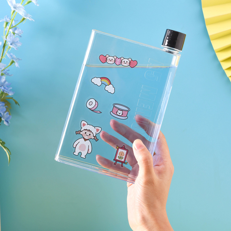 X49-A5 Creative flat water bottle Korean cute students outdoor portable plastic water bottle DIY flat water bottle
