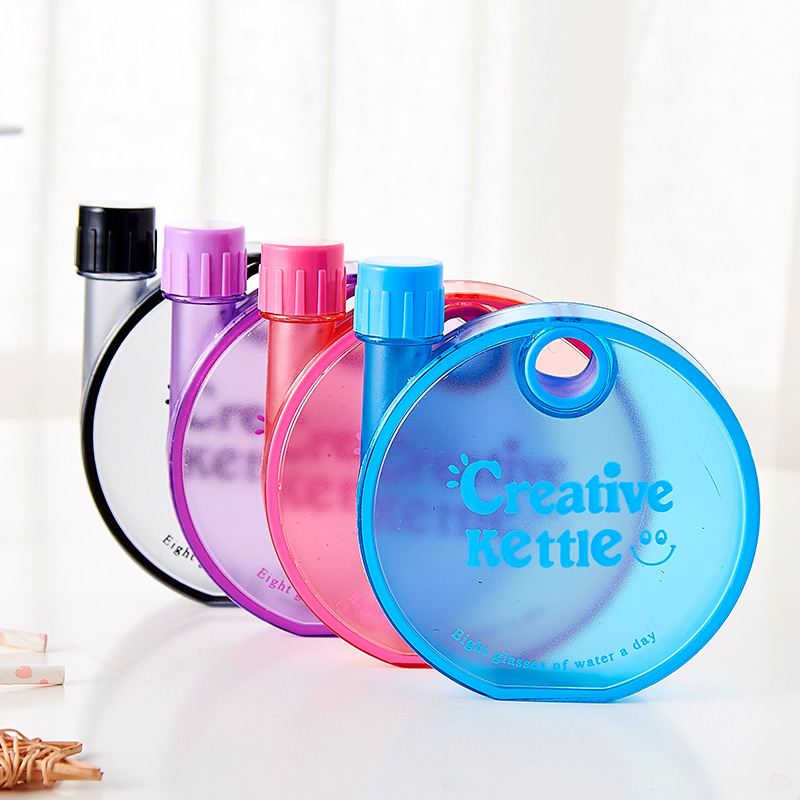 X49-A5-7 Korean-style creative water cup, round and flat water bottle, student outdoor portable sports drinking water bottle with LOGO details Picture