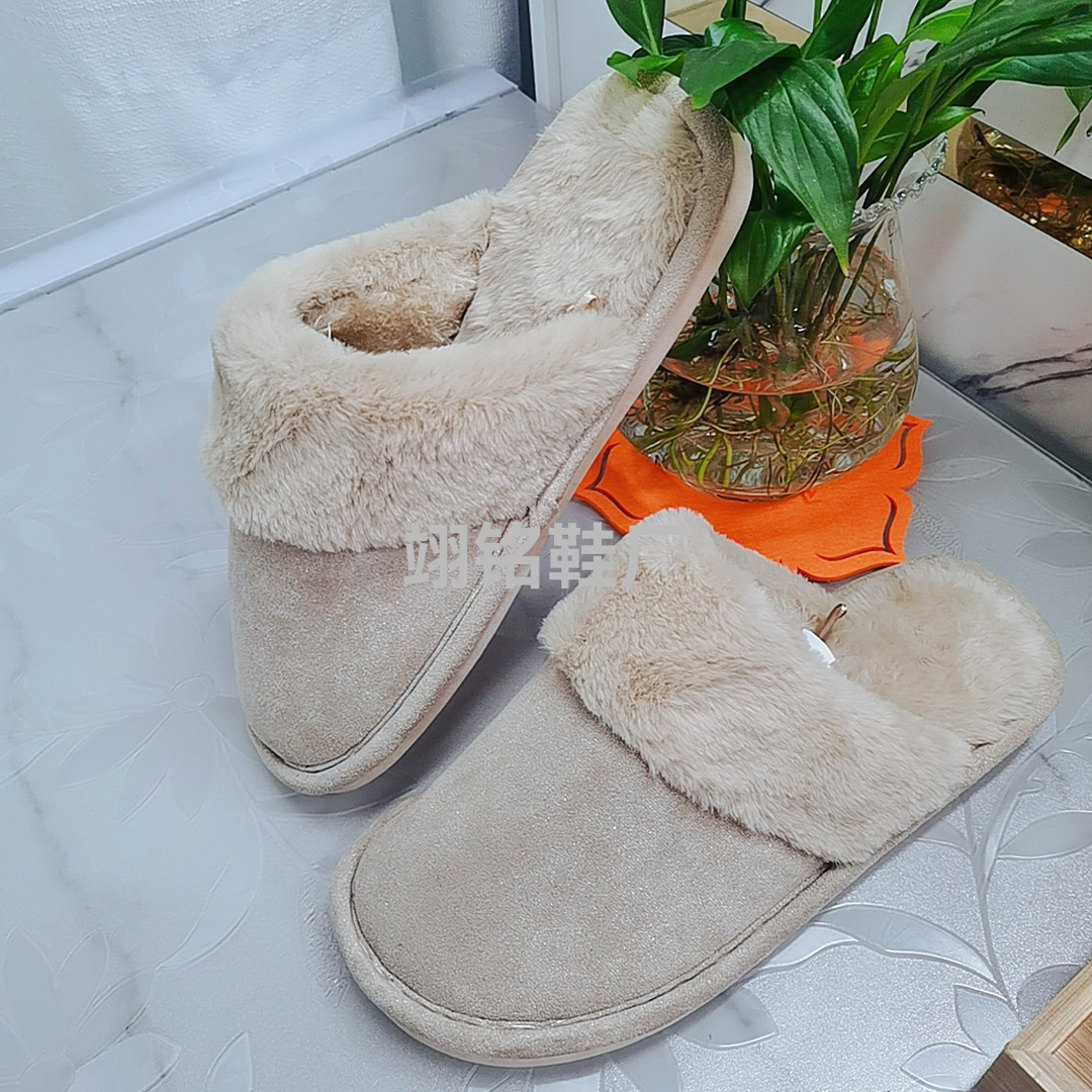 翻毛皮磨砂绒大码拖鞋外贸出口男女款地板棉拖鞋纯色卡其色老人拖