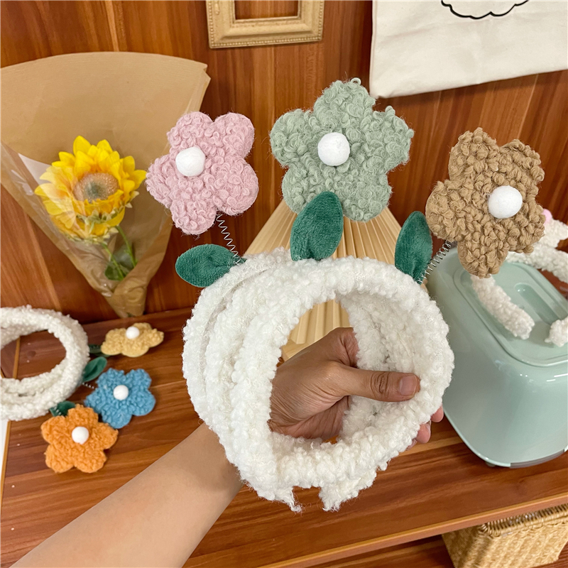 Lamb Plush Lovely Little Flower Headband Japan And South Korea Sun Flower Face Wash Makeup Off Non-Slip Headband Pressure Hair Clip Hair Accessories Qian An Accessories 10980117002511414 details Picture