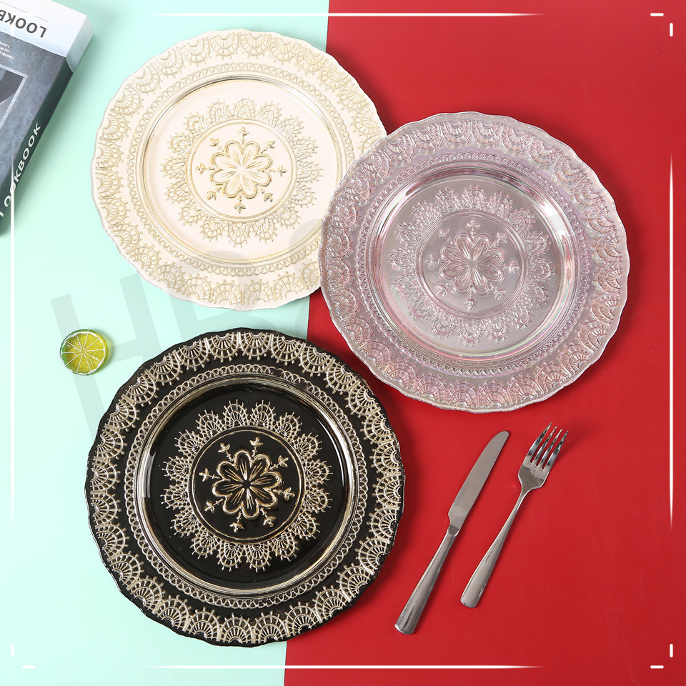 Plate European gold-plated glass plate Western plate steak salad plate Western dinner party fancy placemat plate decoration plate thumbnail