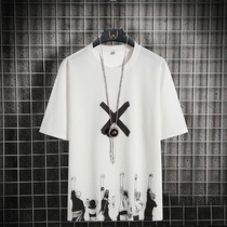 Short sleeve T-shirt male 2022 summer new Korean trend teenagers round collar pullover casual versatile loose style