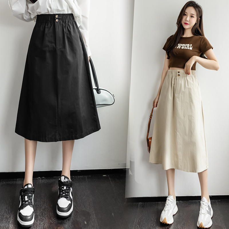 Japanese double-button casual style dress Spring/summer 2022 new temperament A-line straight MIDI skirt