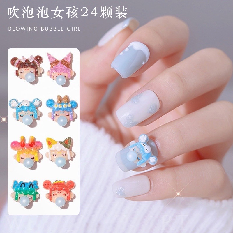 Cute cute candy Bubble blowing little girl ornament 2021 new cartoon nail decoration finished product