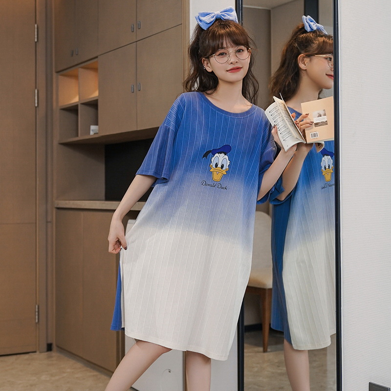 New style pajama female summer short sleeve spring and autumn long pure cotton dress lovely girl cotton nightdress home clothes