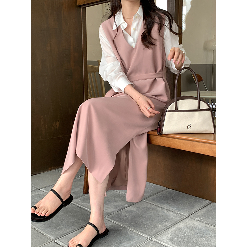 Allo Fu2022 Spring women's new tank top skirt Korean version sleeveless vest skirt with temperament dress 868