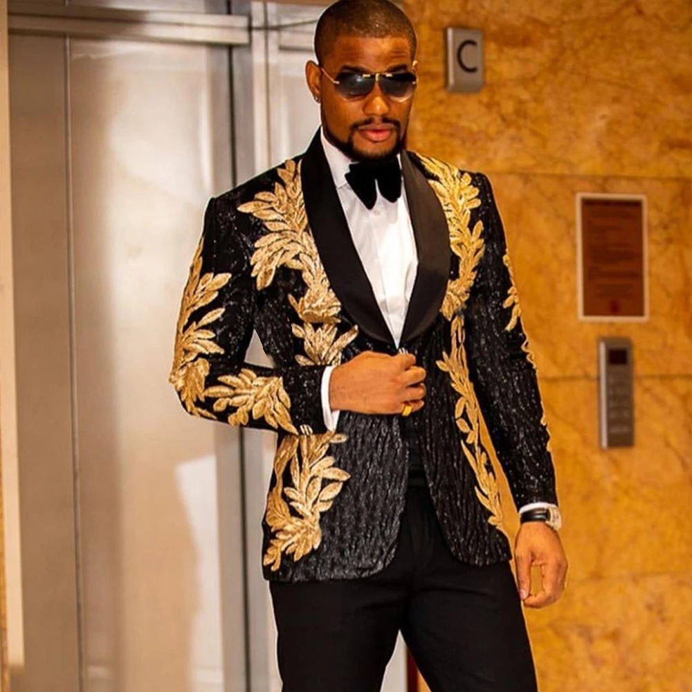 Cross border men's high quality gold sequin decal suit suit leisure suit jacket singer performance costume