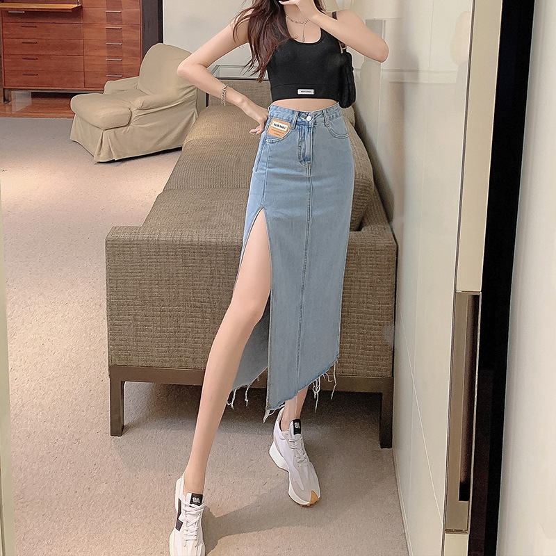 High-waisted slit denim skirt Skirt skirt 2022 The new fashion shows the slimming quality carefully machine step hip wrap skirt skirt