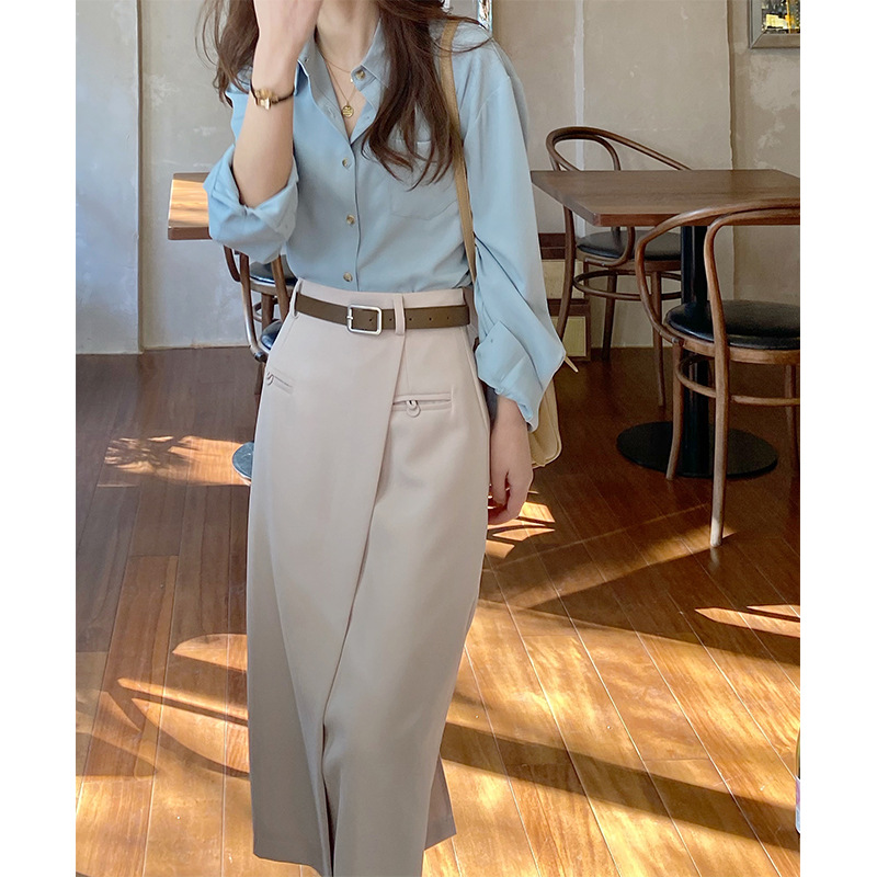 Berry likes you and loves big plums fashion back slit skirt simple high-waisted suit skirt