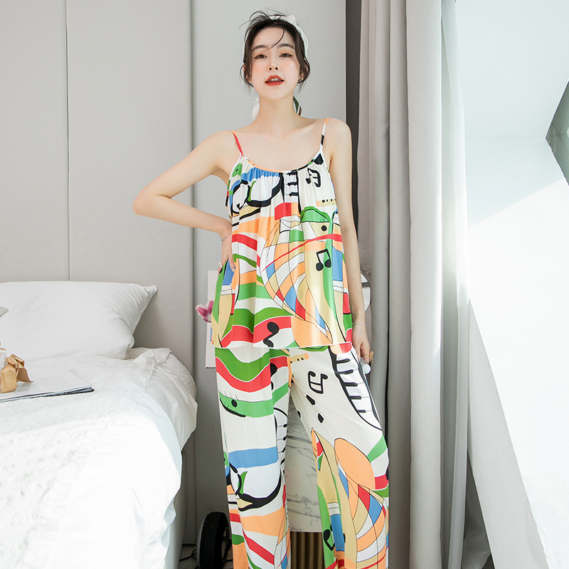 2022 summer new halter pajamas set women's cotton slim-fit cotton sweet girl's home clothes for hair