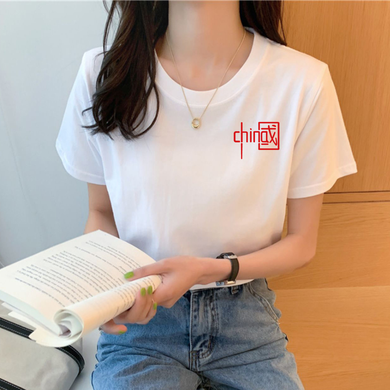 Cotton short sleeve T-shirt Women's summer new loose Korean white round collar printed half sleeve T-shirt students casual jacket