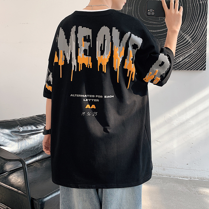 High-end T-shirt for men 2022 summer new casual loose letters for students with round collar cotton clothes for men