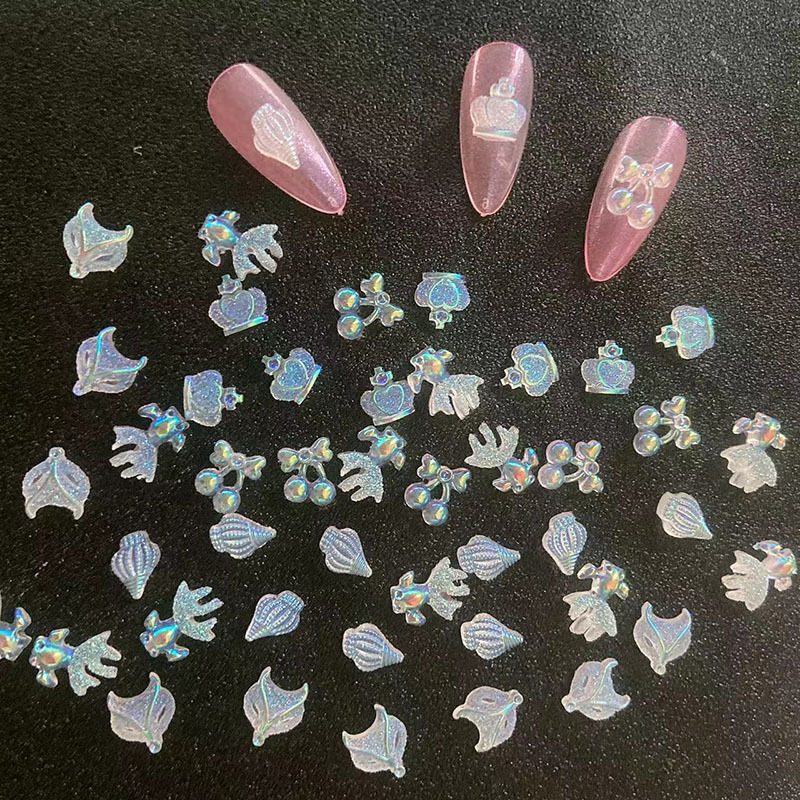 New aurora Nail ornament Crown fox head Aurora starfish goldfish conch three-dimensional nail decoration diamond