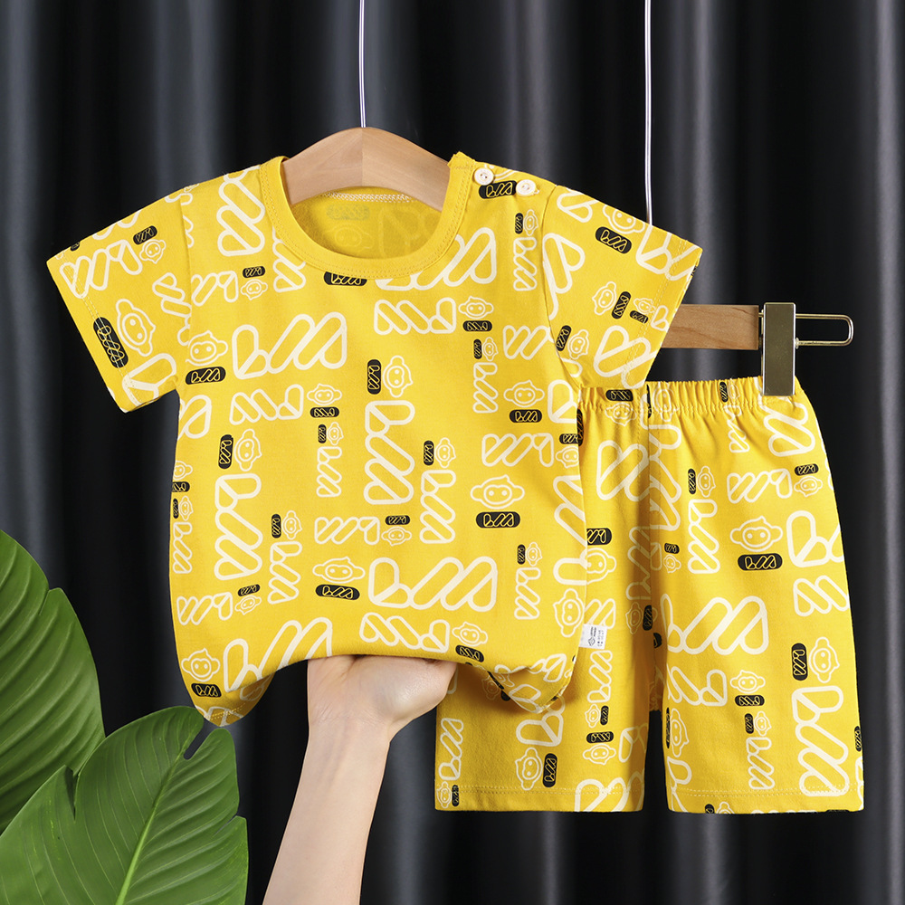 Children short sleeve T - shirt set pure cotton baby clothes summer style boys and girls half sleeve shorts two sets of baby clothes