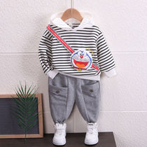 Spring and autumn 2022 New Korean version of boys long sleeve hoodie set sports children handsome casual hoodie two-piece set