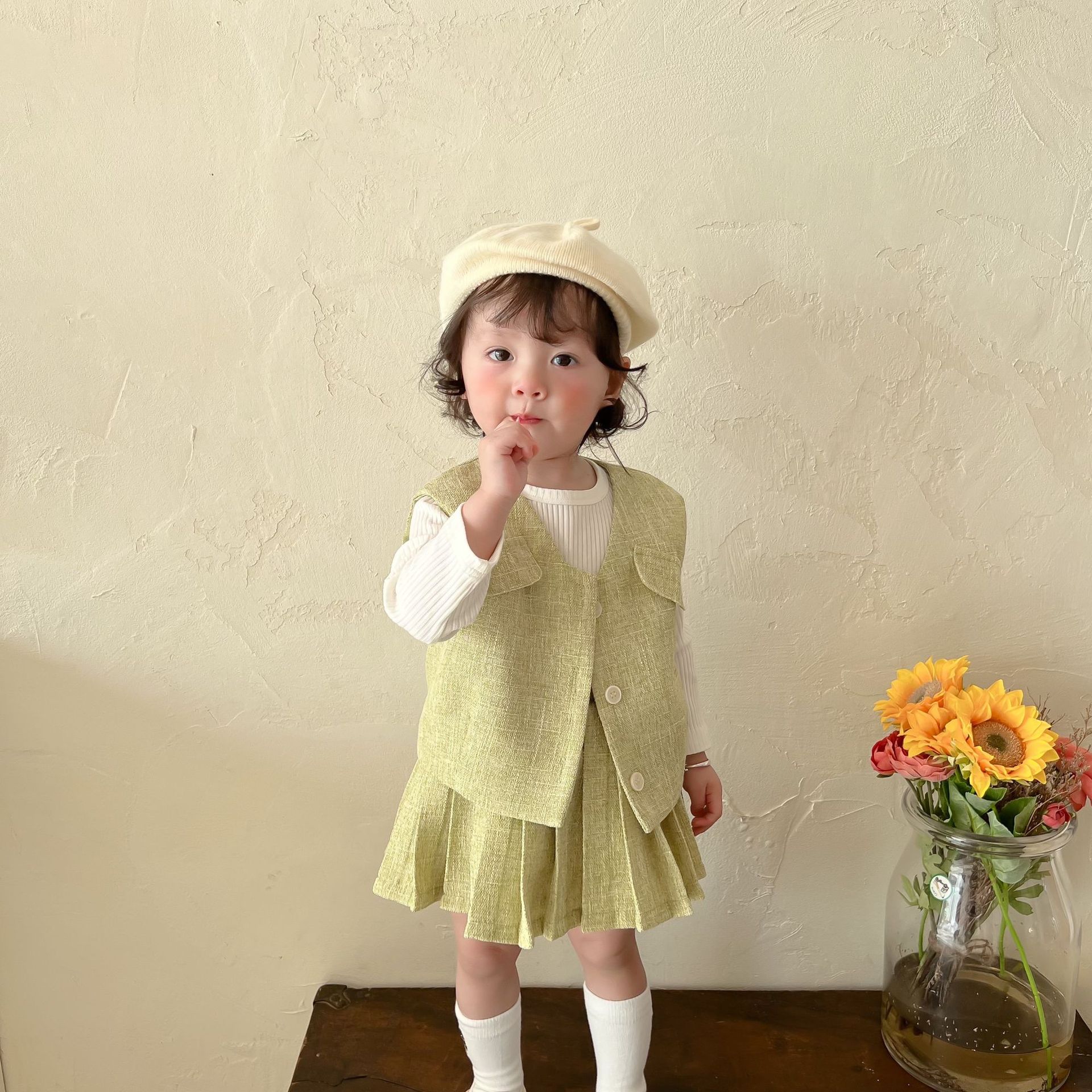 Girl's suit suit vest skirt green vest suit Preppy children's clothes Korean children's clothes