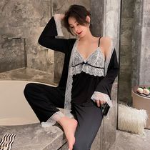 Autumn modell cotton pajama women's new pure desire home dress long sleeve robe lace