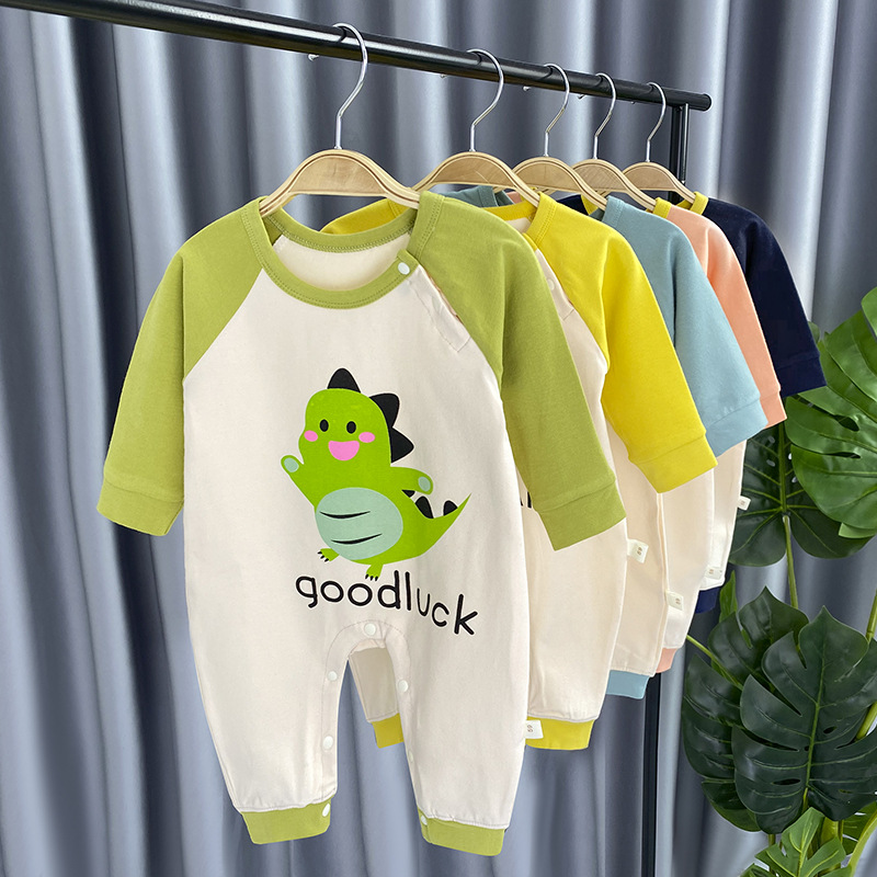 Baby onesie spring newborn closed block long sleeve climbing clothes men and women baby together color western style halyi