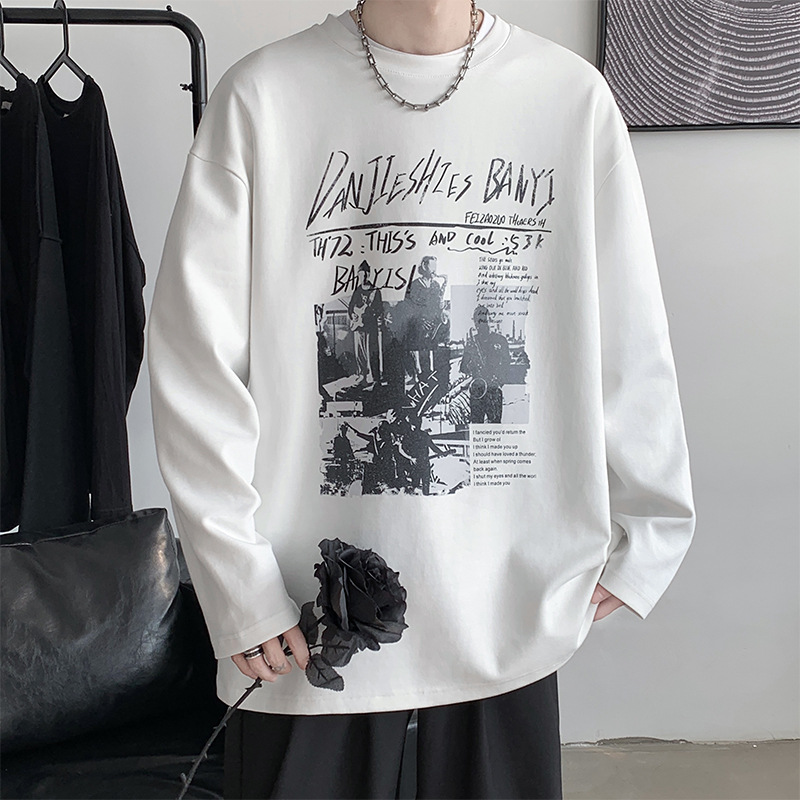 T-shirt men 2022 new spring trend versatile long sleeve T-shirt Port Wind insT T-shirt loose bottom shirt for boys