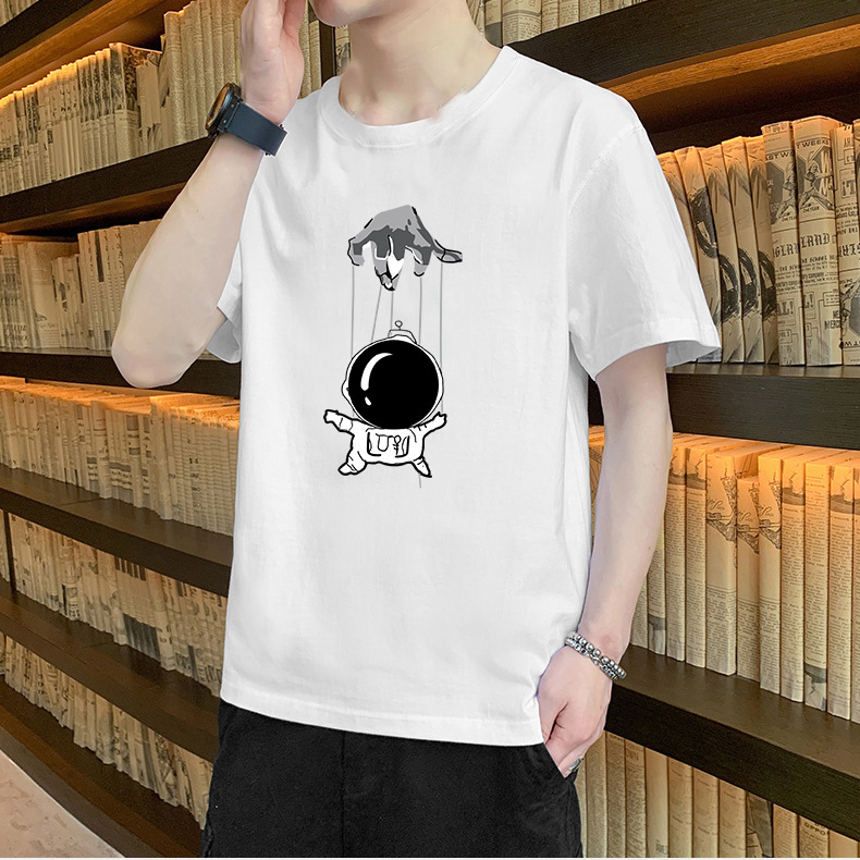 Pure cotton short sleeve T-shirt Male Korean fashion loose matching T-shirt summer round collar white half sleeve casual T-shirt tide