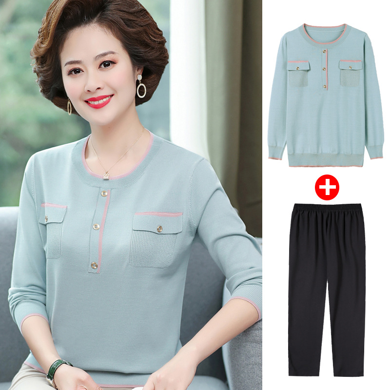 2022 Spring and Autumn new mother wear knit thin bottom small shirt middle-aged women western style jacket middle-aged and elderly suit