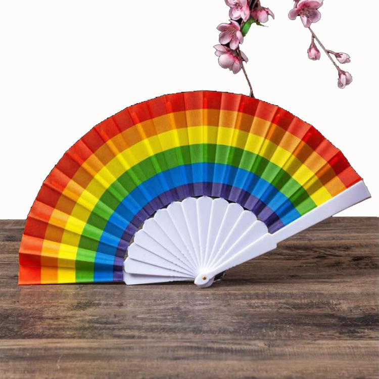 Rainbow flat fan Folding fan Dance fan Spanish advertising fan $2 shop plastic fan