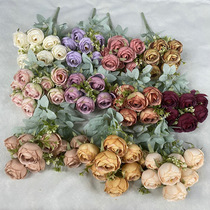 Simulation flower Simulation Rose bouquet 9 head coating dew rose fake flower photo decorative flower simulation rose bouquet
