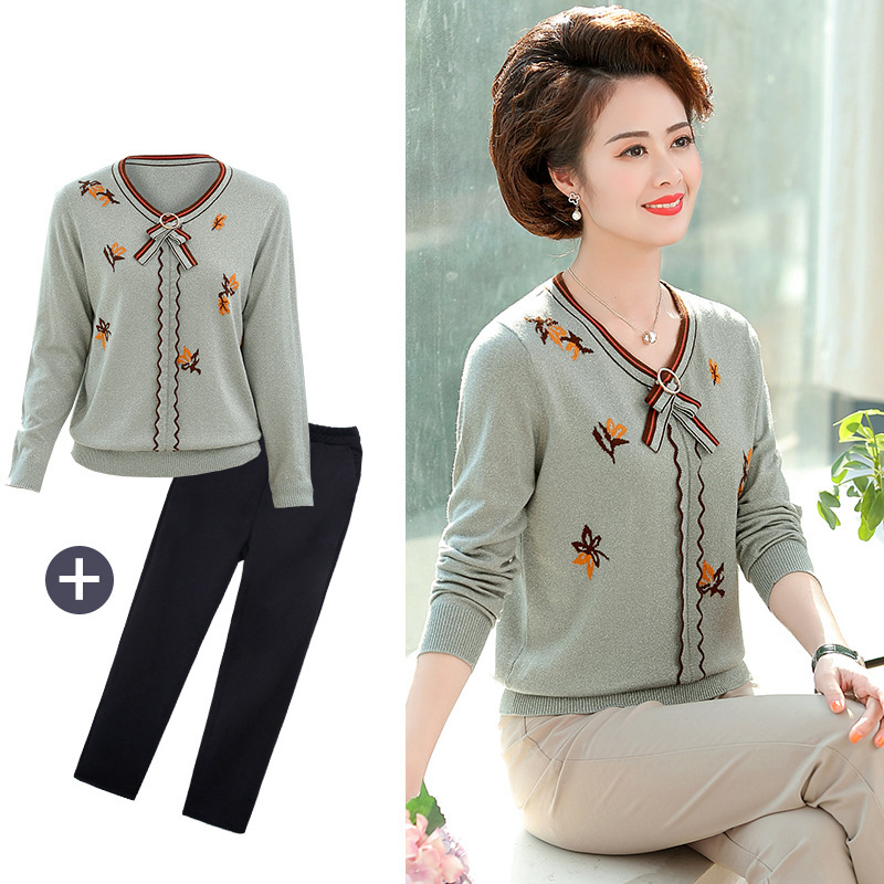 New middle-aged mother autumn outfit two sets of westernized style reducing age 40 years old 50 middle-aged women spring and autumn outfit long sleeve jacket