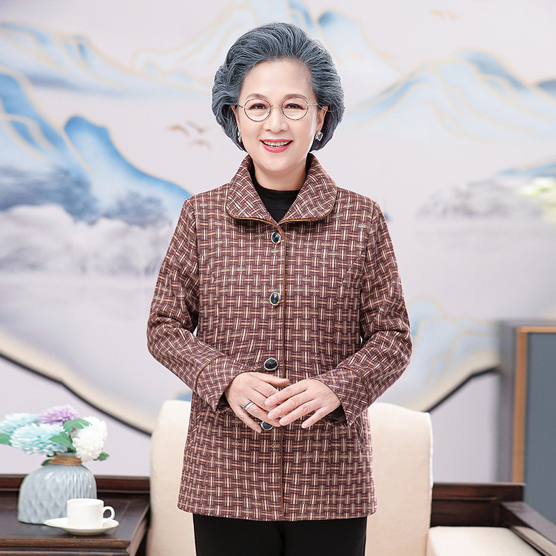 Grandma spring coat female 60-year-old mother-in-law 70 old lady clothes spring and autumn coat middle-aged and old woman mother
