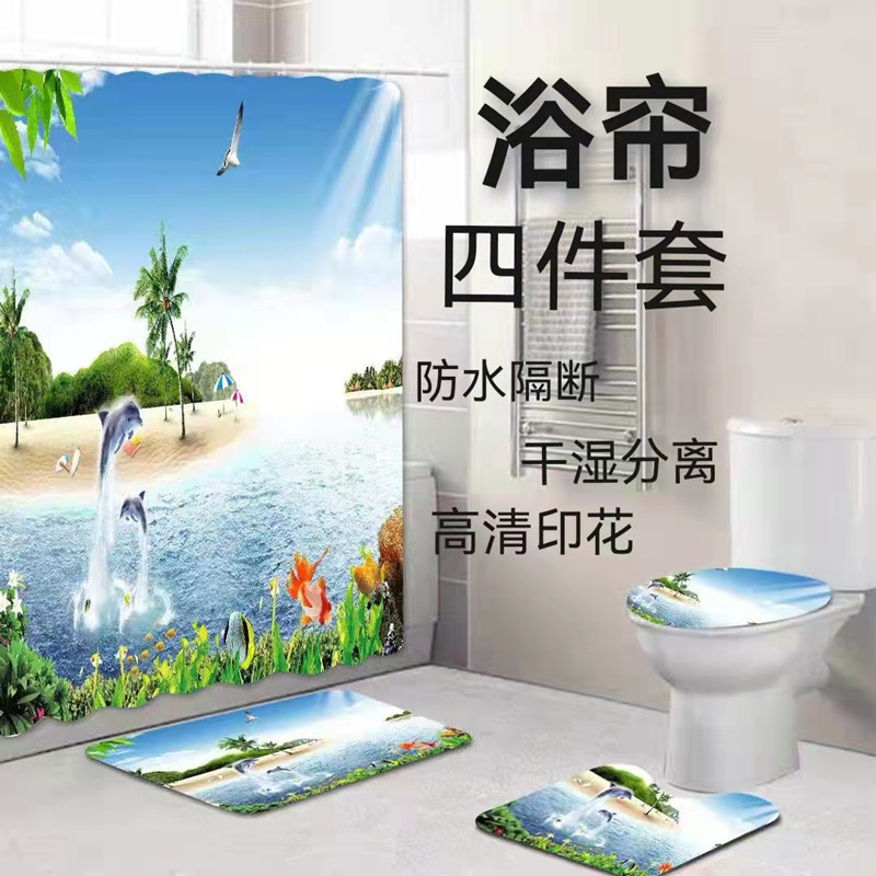 Digital printing shower curtain polyester material cross-border e-commerce sellers hot four sets of digital printing shower curtain shower curtain thumbnail
