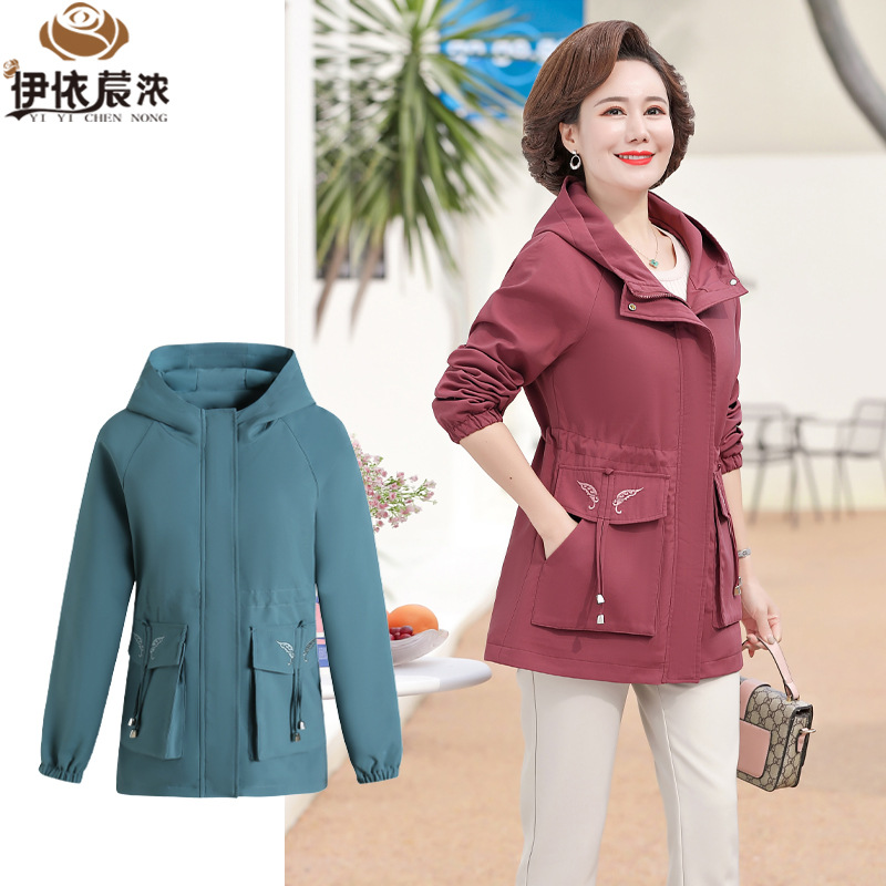 Mother spring windbreaker coat middle - length middle - aged woman spring jacket middle - aged large embroidered jacket jacket