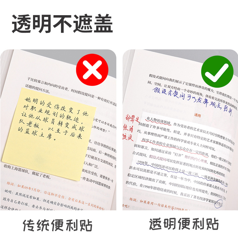Transparent sticky notes, student note-taking stickers, tear-off simple sticky note paper, ins note-taking stickers, can be stuck N times details Picture