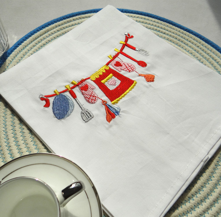 Home fabric embroidered napkins, baking food, Western cuisine background cloth, white napkins, decorative accessories, towels, etc. Specification image