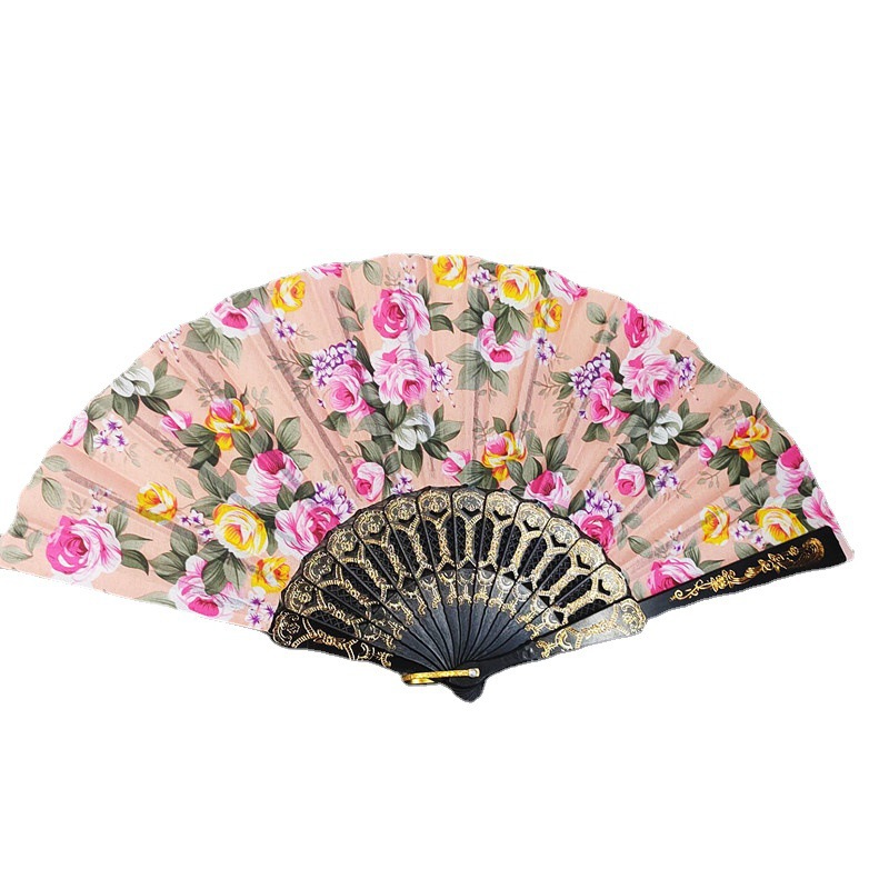 Women's Craft fan Folding fan Embroidered fan Black rod embroidered silk fan Plastic fan