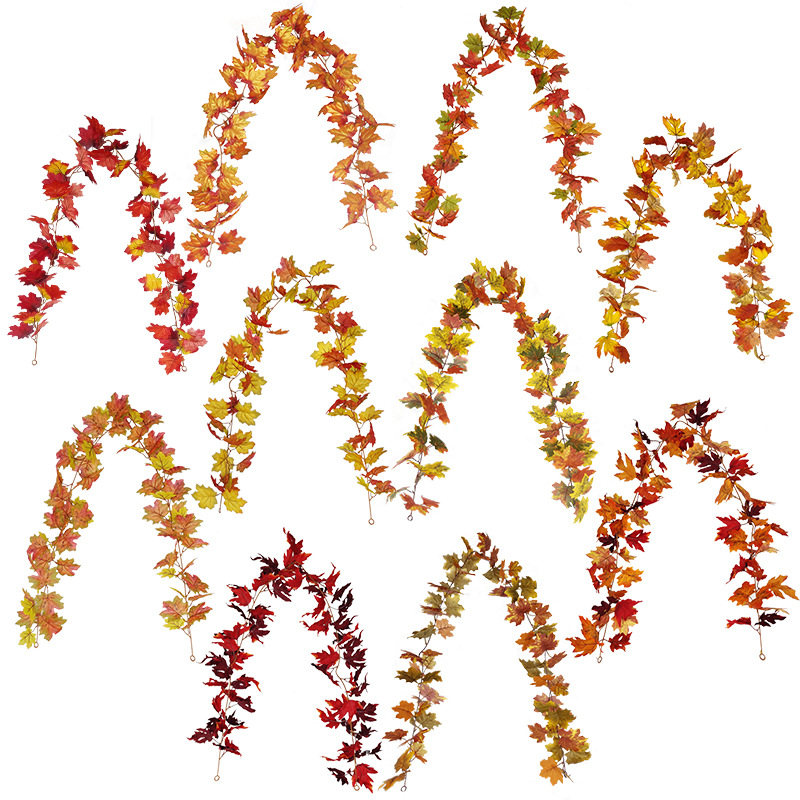 Artificial rattan Halloween autumn color hanging decoration, artificial maple leaves, Amazon Thanksgiving artificial maple leaf rattan Item Picture