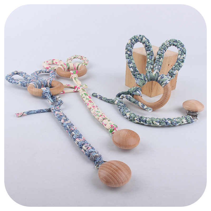 DIY beech wood pacifier clips for infants and young children, creative, pure hand-woven mixed color pacifier rope, anti-drop chain details Picture