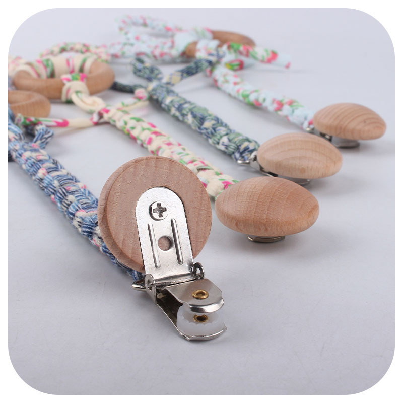 DIY beech wood pacifier clips for infants and young children, creative, pure hand-woven mixed color pacifier rope, anti-drop chain Specification image