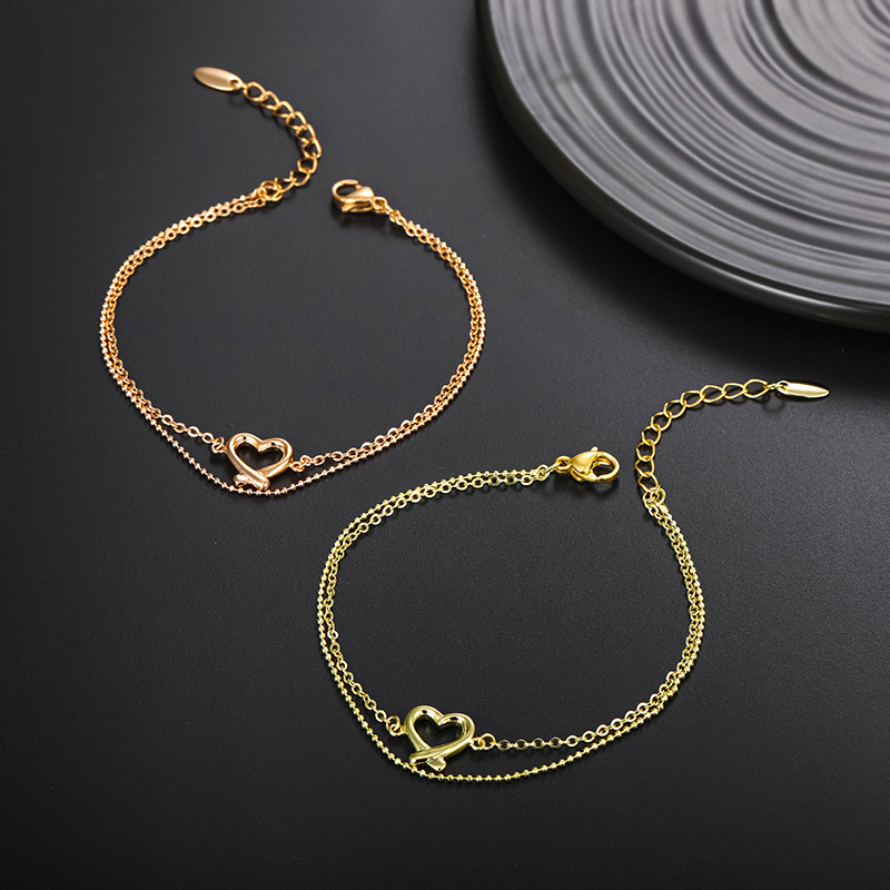 旭平首饰欧美简约双层心形手饰女 日韩ins个性闺蜜爱心手链批发