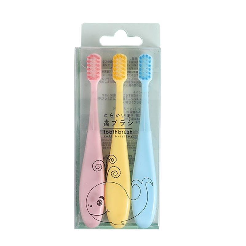 The popular and best-selling creative macaron children's three-piece set children's toothbrush with soft bristles and candy-colored cartoon features is a gift from the baby store Item Picture