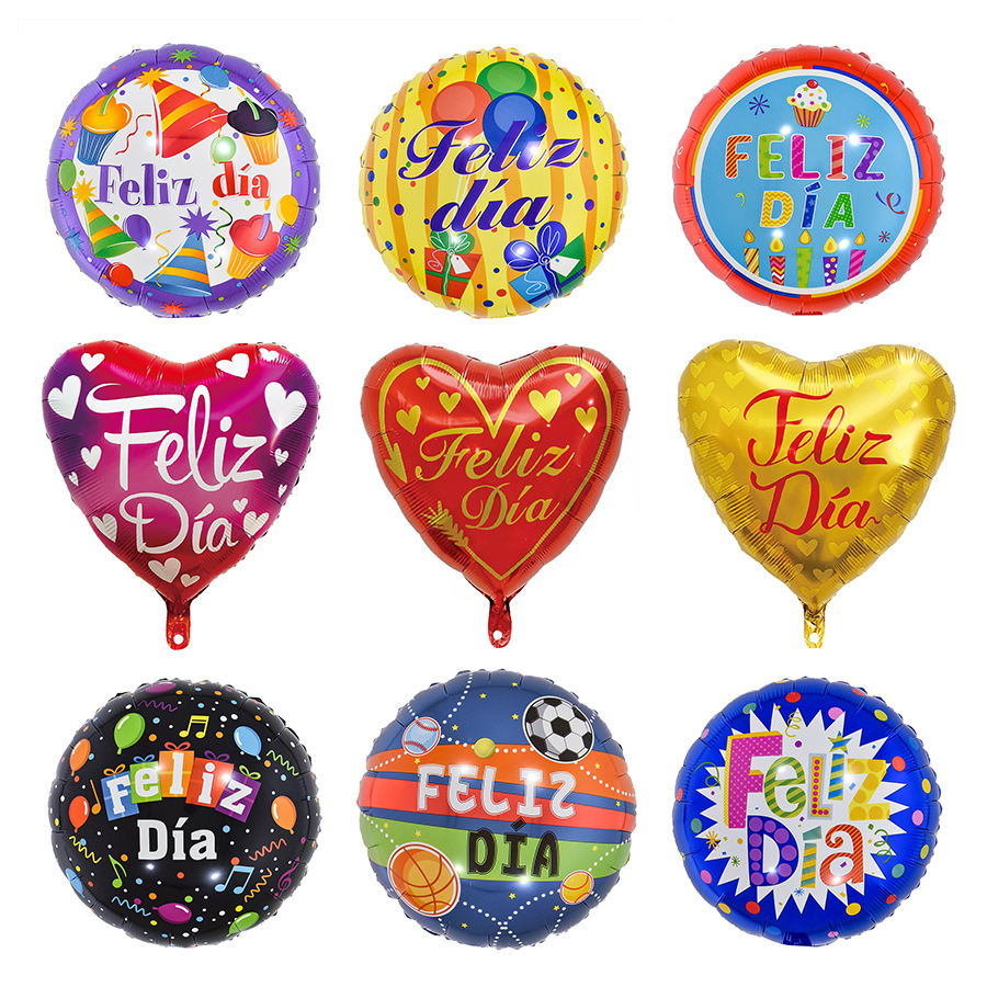 New 18 "aluminum film balloon Spanish Happy Hour Feliz Dia floral print party scene decorated ball cross border