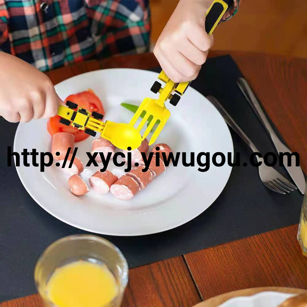 Dinneractive Children's car tableware Bulldozer Excavator Bulldozer 3-piece Set Fork, shovel and Plate set details Picture